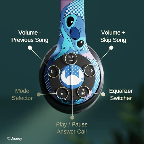 Miniatura 5 de iJoy Disney Lilo & Stitch Expressions - Auriculares Bluetooth plegables inalámbricos con micrófono integrado, diseño de expresiones de puntada