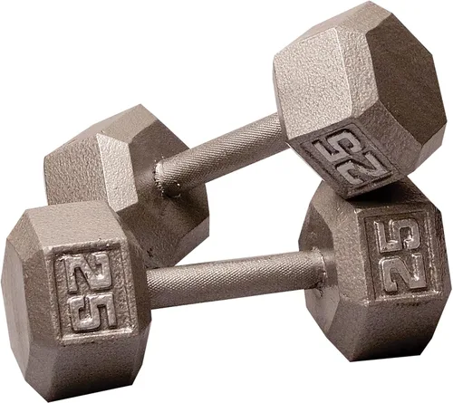 Miniatura 17 de Body-Solid Mancuerna hexagonal de hierro fundido, pesas de mano para hombres y mujeres, mancuernas de peso para entrenamiento de fuerza, culturismo