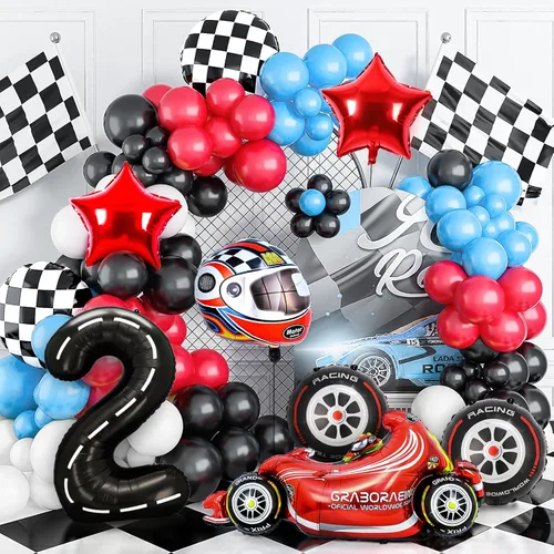 Miniatura 7 de Decoraciones de fiesta de auto de carreras de cumpleaños número 2