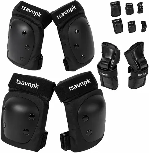 Adult Knee and Elbow Pads Set with Wrist Guards – Skateboarding Protective Gear for Adults,Youth,Kids, Adjustable Protective Pads for Roller