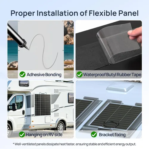 Miniatura 5 de ECO-WORTHY 2 paneles solares flexibles de 130 vatios (260 W) 12BB, 23.5% de alta eficiencia, impermeable, monocristalino, ligero, panel solar