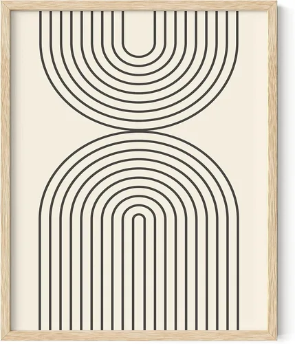 Miniatura 60 de HAUS AND HUES Impresión artística neutra para pared, decoración bohemia de mediados de siglo, arte lineal y diseño geométrico, semicírculo negro