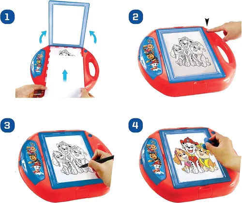 Miniatura 4 de LEXiBOOK Paw Patrol, proyector de dibujo, 4 tampones, 10 plantillas, pantalla de iluminación, 1 bolígrafo incluido, juguete artístico y creativo