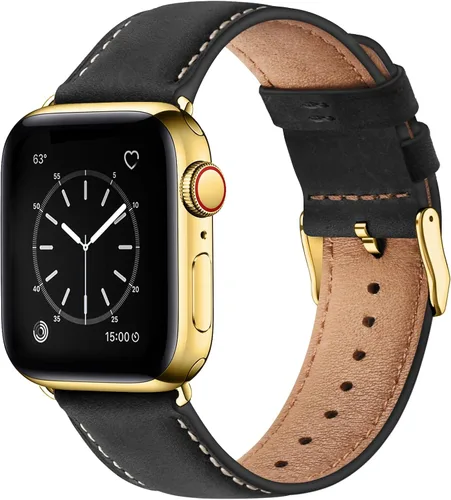 Miniatura 32 de SUNFWR Correas de cuero compatibles con Apple Watch de 1.61, 1.57, 1.5 pulgadas para hombres y mujeres, correa de repuesto de cuero genuino de grano