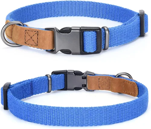 Miniatura 22 de Mile High Life Collares para perros, collares de algodón suave con hebilla de metal pesado, collar clásico para cachorros con puntas de cuero