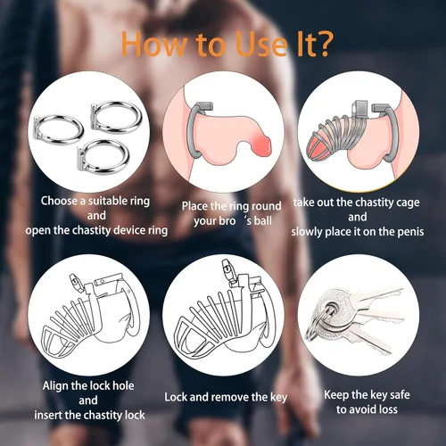 Miniatura 4 de Jaula para el pene con dispositivos de castidad masculina, juguete sexual de jaula con cerradura, jaula de castidad de metal grande con 3 anillos