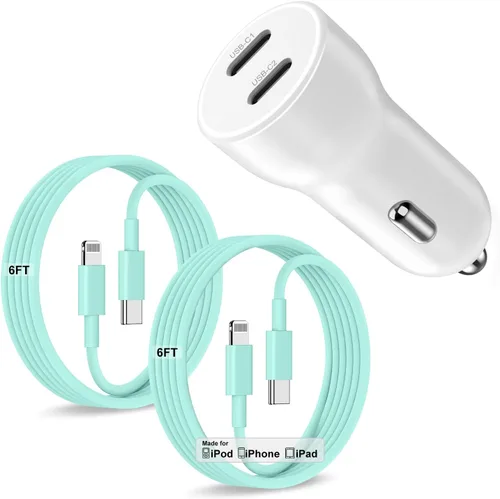 Miniatura 19 de Cargador de coche para iPhone 17 16 15 de carga rápida, cargador de coche USB C de doble puerto de 40 W con 2 cables USB C de 3 pies, adaptador