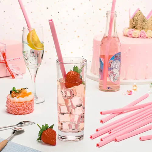 Miniatura 4 de Jutom Paquete de 25 pajitas en forma de corazón de San Valentín de 9.8 pulgadas reutilizables de silicona con 2 cepillos de limpieza para regalos