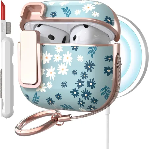 Miniatura 22 de TATOFY Funda protectora para AirPods 1 y 2, elegante funda protectora duradera con patrones de flores bonitas y llavero con clip