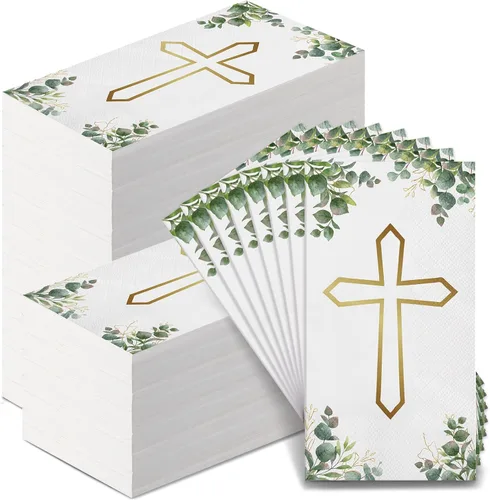 Karenhi 200 Piezas Servilletas de Cruz de Bautismo 2 Capas Dios Bendiga Cruz Cristiana Servilletas Desechables para Invitados para Bautismo Toallas