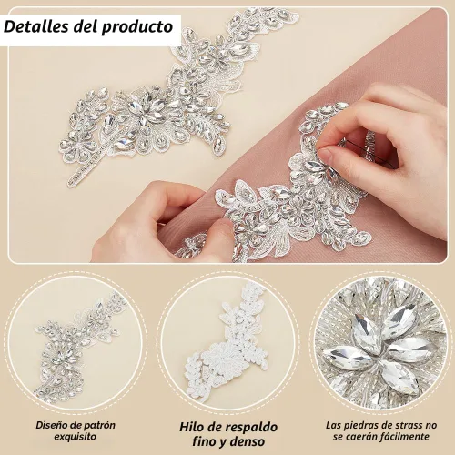 Miniatura 4 de FINGERINSPIRE 2 parches de cristal hechos a mano con cuentas brillantes de costura floral con diamantes de imitación de encaje de diamantes