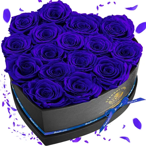Miniatura 10 de Impouo 16 rosas preservadas en una caja con forma de corazón, flores preservadas, regalos para mujeres, día de la madre, día de San Valentín o día