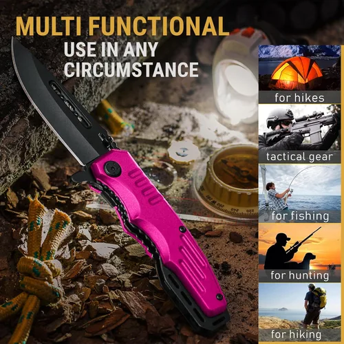 Miniatura 7 de Cuchillo de bolsillo con bloqueo de seguridad para mujeres - Cuchillo asistido por resorte, cuchillos lindos - Accesorio de herramienta de 2. Rosa