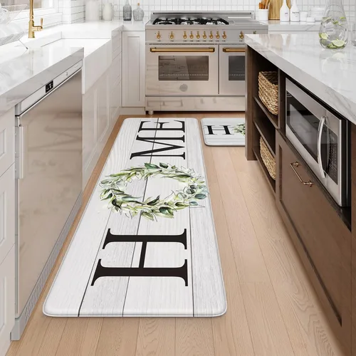 Miniatura 24 de KIMODE Alfombra Antifatiga para Cocina 2 Piezas, Alfombras de Cocina Impermeables y Antideslizantes, Alfombra de Cocina de Estilo Rústico para Piso