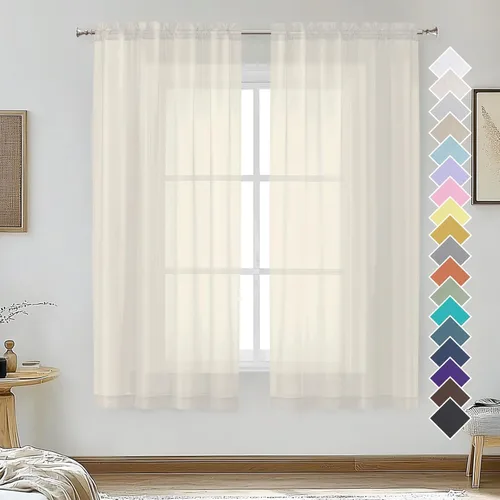 Miniatura 69 de OVZME - Cortinas traslúcidas blancas de 45 pulgadas de largo, 2 paneles, cortinas de gasa con bolsillo para barra para ventanas pequeñas, cada una