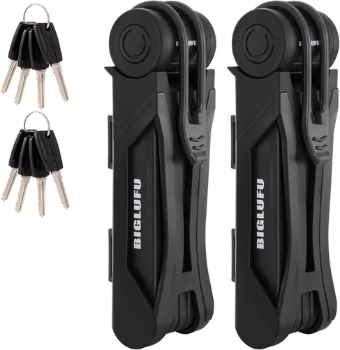 Miniatura 9 de Candado de bicicleta para bicicleta, scooter y motocicleta, con 4 llaves, cadena plegable, de acero aleado, con soporte de montaje, 2 correas, 34