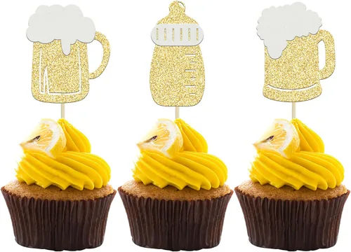Miniatura 7 de Gyufise 24 piezas de decoración para cupcakes de Cheers and Beers - Taza de cerveza con purpurina negra para cupcakes, baby shower, cumpleaños