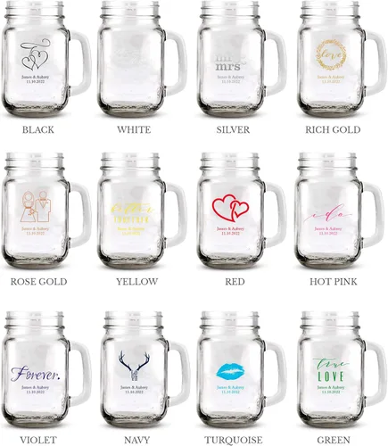 Miniatura 6 de WEDDINGSTAR Taza de vidrio personalizada de 16 onzas con asa, impresión personalizable a todo color, paquete de 180 180 paquete