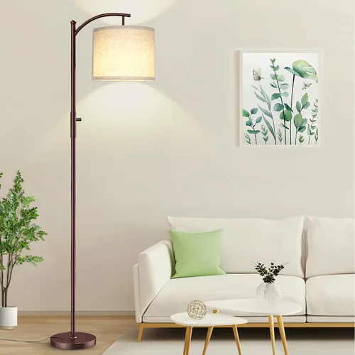 Miniatura 12 de ROTTOGOON Lámpara de pie regulable, lámparas de pie de arco para sala de estar, lámpara de pie moderna de atenuación continua con pantalla de lino