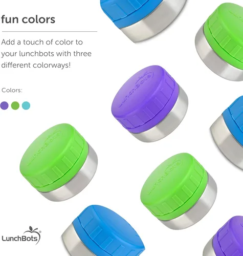 Miniatura 4 de LunchBots recipientes redondos a prueba de derrames, de 4 oz. Frasco inoxidable contenedor de refrigerios., juego de 2, Azul
