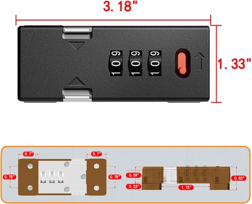 Miniatura 2 de INIRET Cerradura para gabinete, cierres para puertas de granero, cerraduras de seguridad de 3 dígitos, cerradura de seguridad de combinación