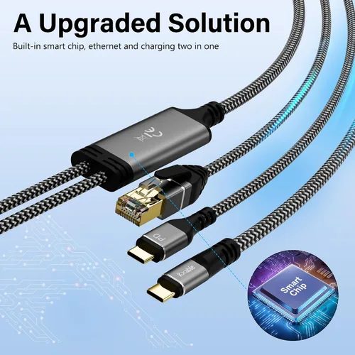 Miniatura 6 de Cable Ethernet a USB-C, 6 pies, cable tipo C a RJ45 con USB-C macho, carga rápida PD de 100 W, Gigabit, para MacBook Surfing Internet
