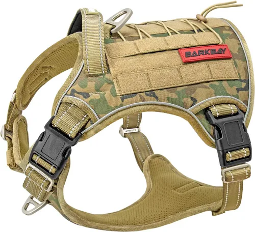 Miniatura 9 de Arnés BARKBAY táctico para perro grande, arnés tipo chaleco para perro pesado, para servicio militar, chaleco MOLLE para perro de trabajo