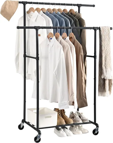 Miniatura 9 de FOUCSSOMEI Perchero de ropa con ruedas, perchero de ropa resistente, perchero de ropa de metal, organizador de armario, para dormitorio, sala