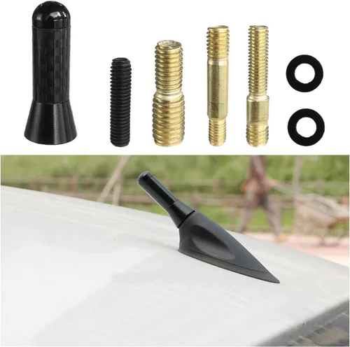 Augeny Antena corta para automóvil, repuesto de antena de fibra de carbono con tornillos para recepción de radio AM/FM, accesorios de automóvil Negro