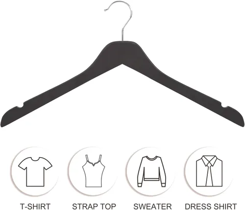 Miniatura 2 de TOPIA HANGER Perchas de madera negra, colgador de ropa delgado de madera de 0.28 pulgadas con diseño plano y muescas suaves, perchas ligeras que