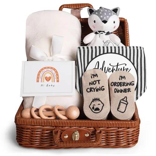 Miniatura 7 de Regalos para baby shower, cesta de regalos para niña, juego de cosas esenciales para regalo único para bebé, manta adorable para bebé, calcetines
