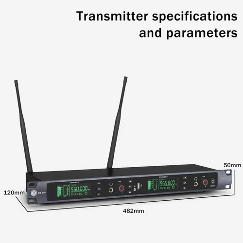 Miniatura 9 de W IN-MIX EM200 UHF Sistema de monitor intrauditivo inalámbrico - 2 canales con 6 paquetes mono IEM System, tecnología PLL, rango de 300 pies