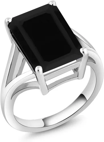 Gem Stone King Anillo de compromiso solitario con piedra preciosa de corte esmeralda de 0.551 x 0.394 in para mujer, plata de ley 925, anillo de