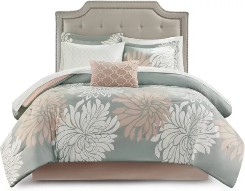 Miniatura 8 de MPE10-860 - Juego de cama para todas las estaciones, con almohada decorativa a juego, tamaño matrimonial (78 x 86 pulgadas), color rosado y gris
