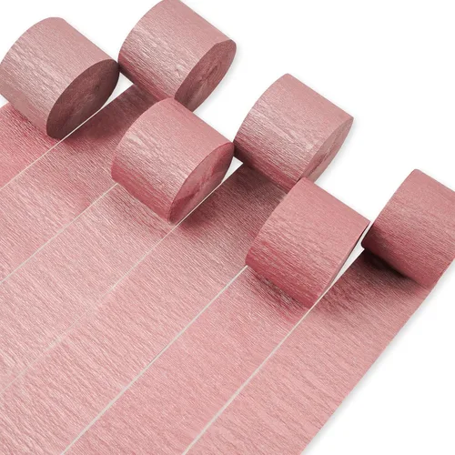 Miniatura 20 de PartyWoo Serpentinas de papel crepé rosa, 6 unidades, 492 pies, paquete de serpentinas de papel crepé claro pastel rosa intenso para cumpleaños