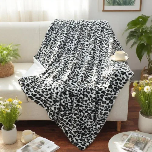 Miniatura 3 de Velboa Manta de Leopardo Súper Suave de Doble Capa Ropa de Cama Funda Gruesa para Sofá Manta de Piel Sintética Peluda y Difusa