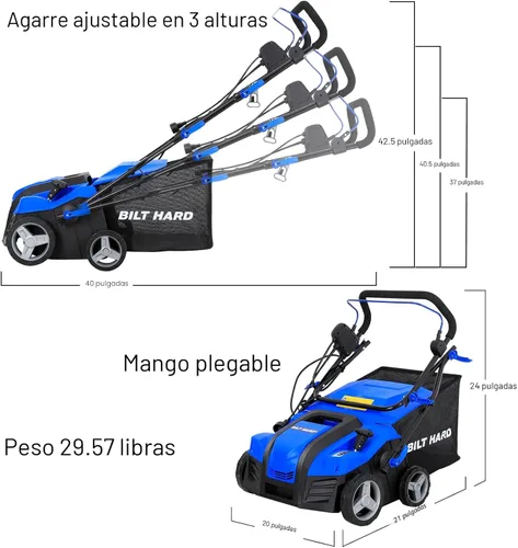 Miniatura 7 de BILT HARD Descompactador Escarificador eléctrico de 16 pulgadas, motor de cobre de 15 amperios, ajuste de profundidad de 5 posiciones, bolsa de paja