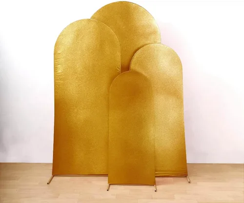 Miniatura 8 de Efavormart - Juego de 4 fundas de telón de fondo color dorado metálico Chiara – Fundas de arco redondo brillante radiante para bodas reales y fondos