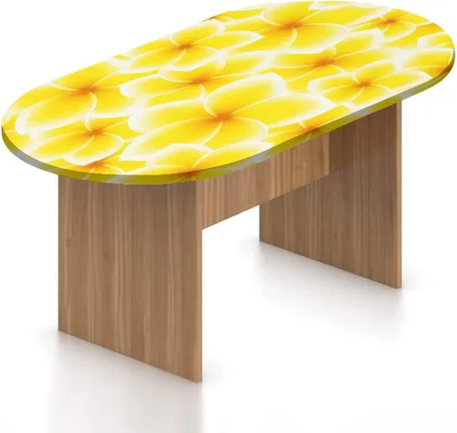 XISUNYA Mantel ovalado ajustable de poliéster con bordes elásticos y flores amarillas, para mesa de mesa Plumeria Frangipani con bonito estampado de