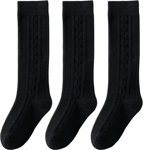 Miniatura 2 de Calcetines altos hasta la rodilla para niñas, punto trenzado, acanalados, para uniforme escolar, paquete de 36, calcetines de tubo sin costuras