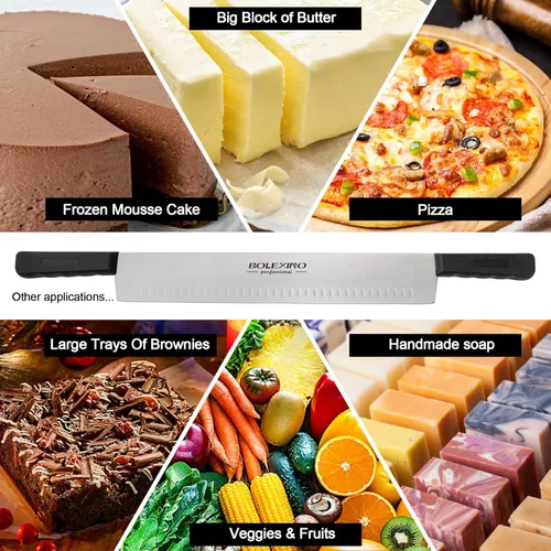 Miniatura 5 de Cuchillo de queso de doble mango de 15 pulgadas para embutidos, hoja de acero inoxidable de alto carbono con asas de plástico negro de 5 pulgadas