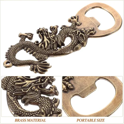 Miniatura 6 de Abrebotellas de dragón Abrebotellas de cerveza 2024 Año Nuevo chino Zodiaco Animal Abrebotellas Metal Vintage Abrebotellas Llavero Dragón Dorado