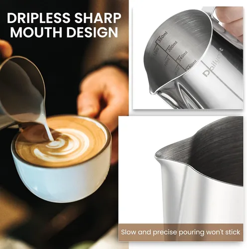 Miniatura 4 de Jarra para Espumar Leche, Dailyart 350ml/12oz Jarra para Espumar Leche de Acero Inoxidable 304 con Escala, Accesorios para Máquina de Espresso