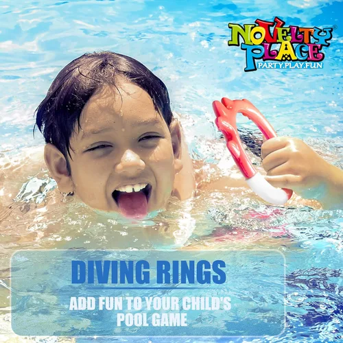 Miniatura 2 de Novelty Place Juego de 4 anillos de buceo, juguetes para lanzar, bucear y recuperar, accesorios de juego de piscina subacuática, anillos de buceo