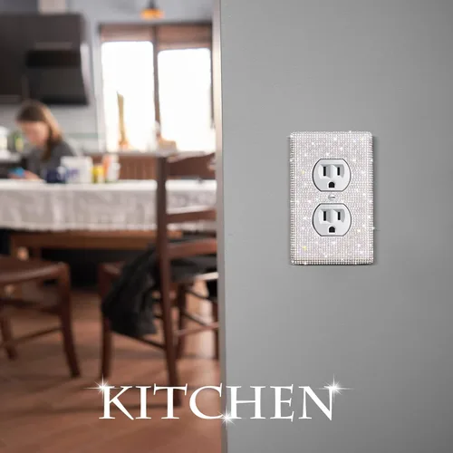 Miniatura 4 de 4 piezas de diamantes de imitación brillantes para placa de pared, cubierta de interruptor de luz, cubierta de placa de pared, interruptor de luz