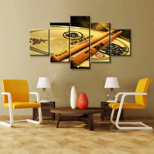 Miniatura 12 de Arte de pared en blanco y negro, kit de batería de jazz morado sobre fondo negro, pinturas de 5 paneles, lienzo, arte de pared para decoración