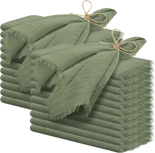 Miniatura 23 de 24 servilletas de tela hechas a mano con flecos beige, 16 x 16 pulgadas, delicadas servilletas de algodón rústico a granel para bodas, cenas, fiestas