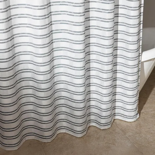 Miniatura 2 de Amazon Basics Cortina de ducha de tela jacquard geométrica para baño, ligera, impermeable y lavable, 72 pulgadas de ancho x 72 pulgadas de largo