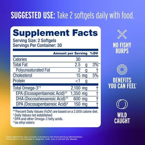 Miniatura 2 de Oceanblue Professional Omega-3 2100 – Suplemento de triple fuerza DPA EPA DHA Omega 3 – Aceite de pescado capturado silvestre de alta potencia