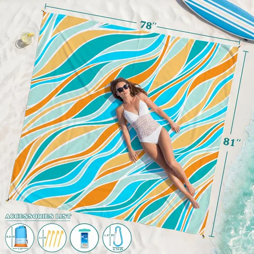 Miniatura 124 de Famstar Beach Blanket Oversized Extra Large 78"X81"/10'X9',Waterproof Sandproof Beach Blanket 2-8 Adults Lightweight Durable for Travel Camping